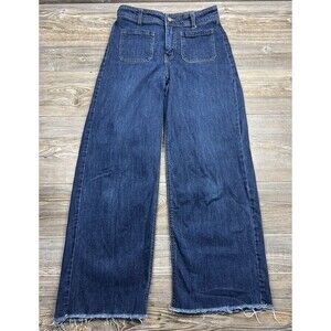 OAT New York Jeans Womens 8 Blue Wide Leg High Rise Ankle Raw Hem Denim 10/30